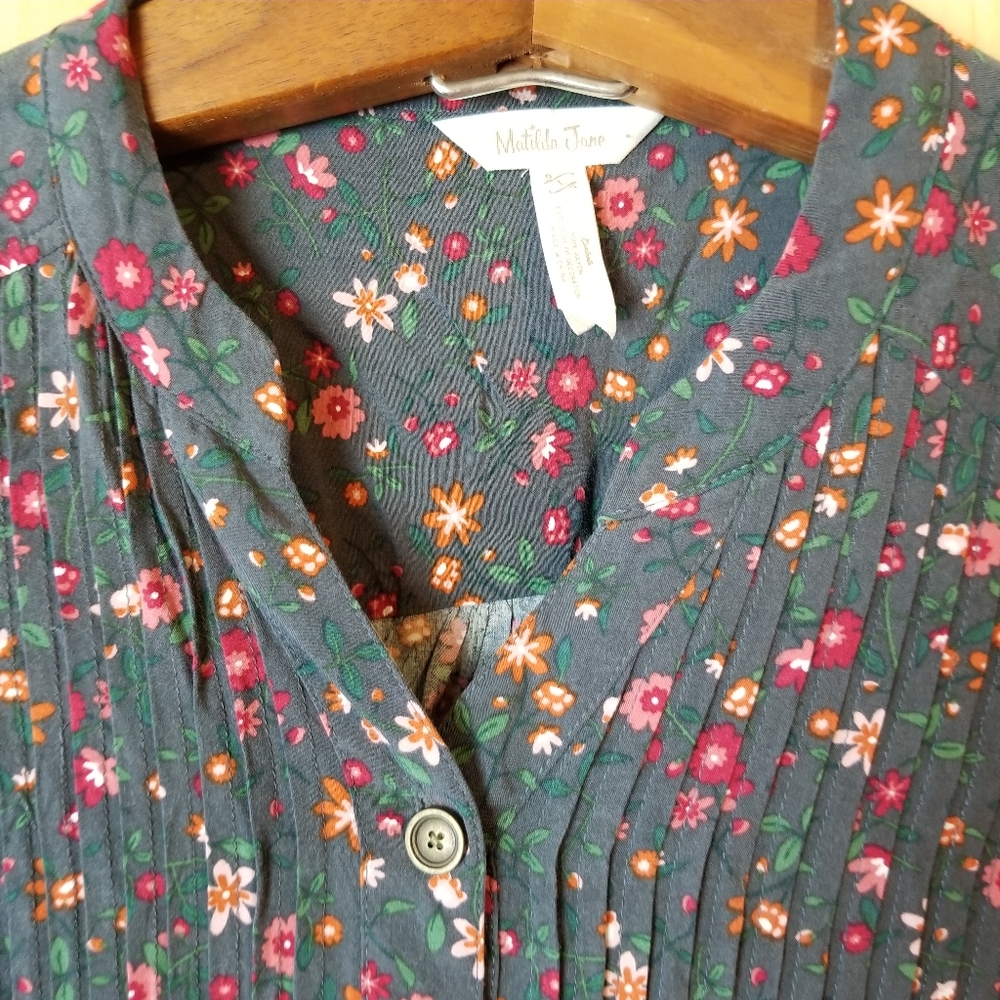 Matilda Jane Afternoon Stroll Floral Pleated Front Semi Button Shirt - Picture 3 of 14